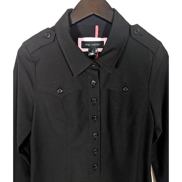 Pink Tartan Canada Black Trench Coat Shirt Dress Size 6 Tab Pockets Long Sleeve - Picture 2 of 7